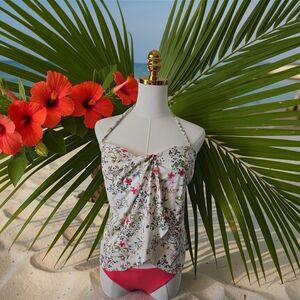 Vince Camuto Floral Halter Bikini Top with Ruched Coral Bottom Size S
